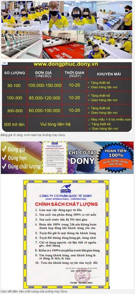 Bảng báo giá của công ty DONY
