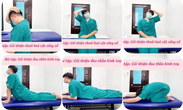 Kỹ thuật viên vật lý trị liệu tại Nam An Someco hướng dẫn bài tập hỗ trợ tại nhà